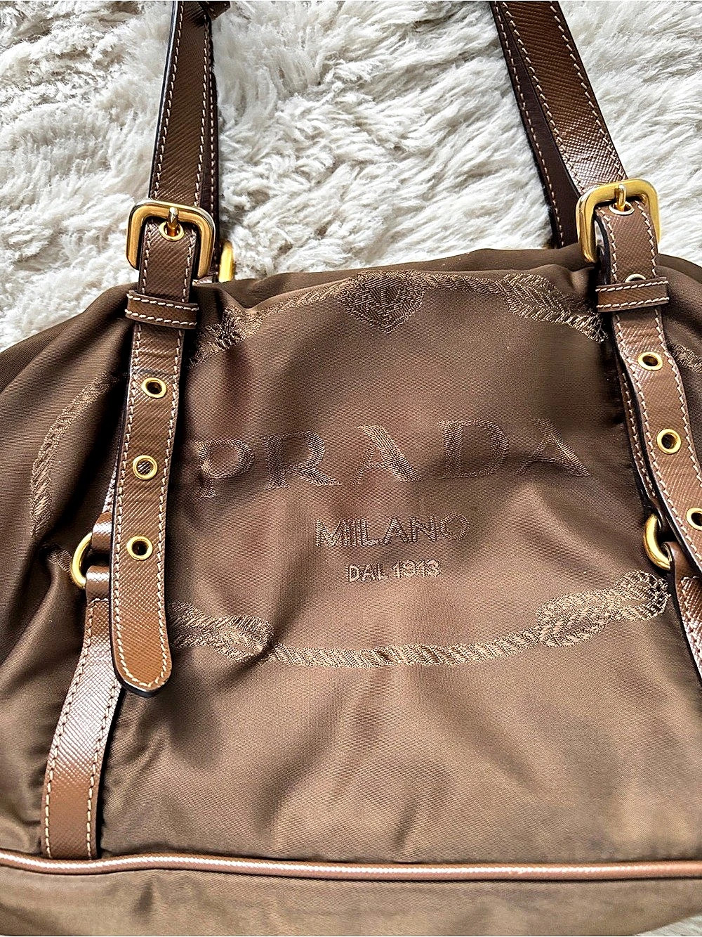 Prada Tessuto Jacquard Logo Satchel – Brown Nylon & Saffiano Leather